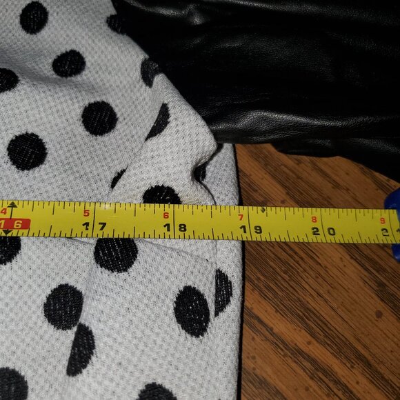 New York & Co. Black Polka Dot Print-Faux Leather Sleeves Shift Dress-Sz Large - Picture 7 of 8